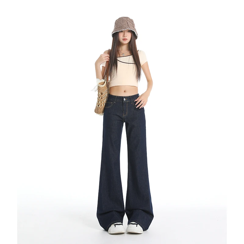 NORNLGGER 丹宁蓝低腰微喇叭牛仔裤女夏季2025年新款低腰喇叭裤