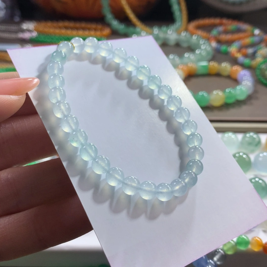 翡翠未镶嵌手链木那雪花棉冰蓝飘花卡5.8