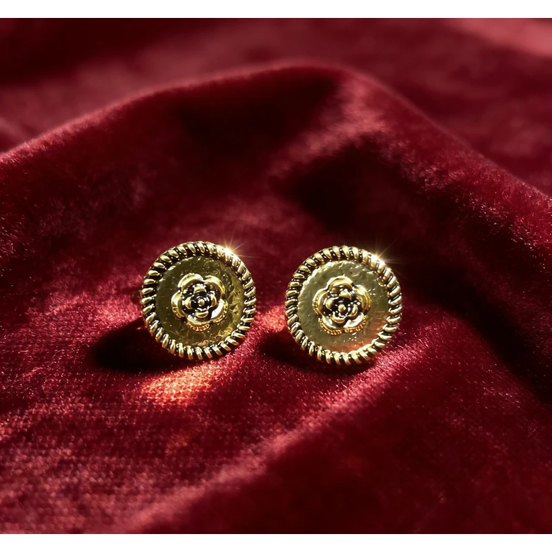 铜合金珐琅耳饰 773法式复古花耳钉女时尚精致简约