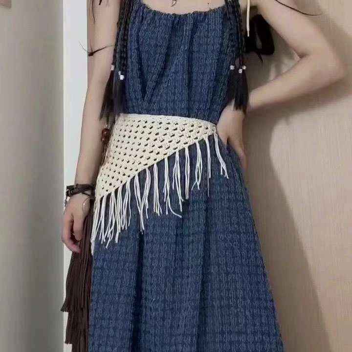 春夏新款多巴胺三角绑带辣妹时尚搭配围巾腰巾屁帘头巾手工钩织女