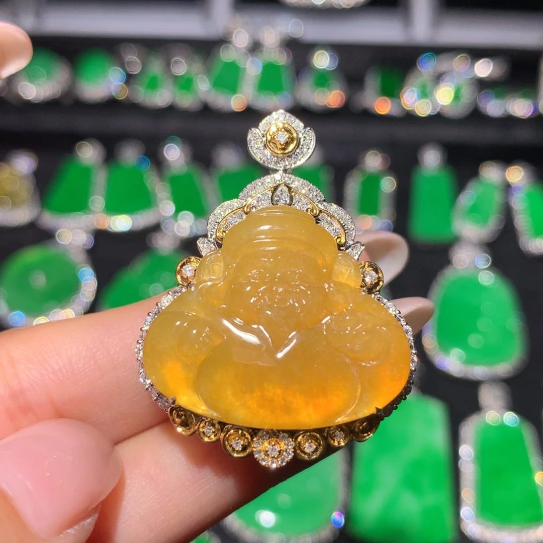 翡翠18K金镶嵌吊坠(不含链)翡翠