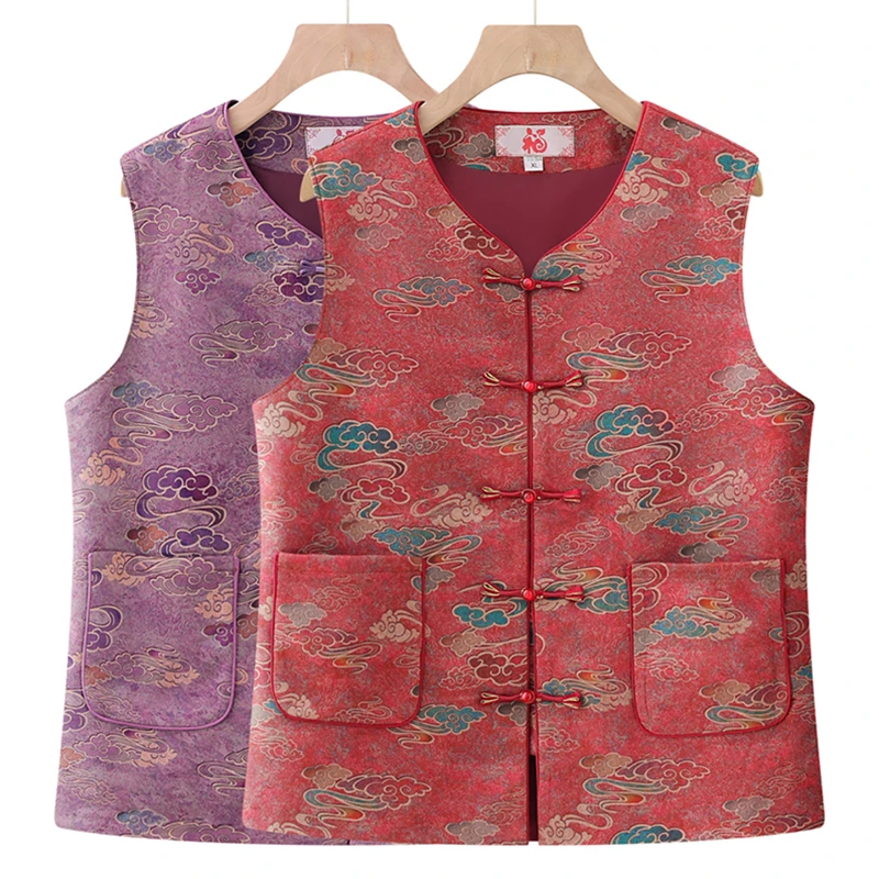 中老年女装春秋新款中国风马夹大码妈妈装新中式背心坎肩老人马甲