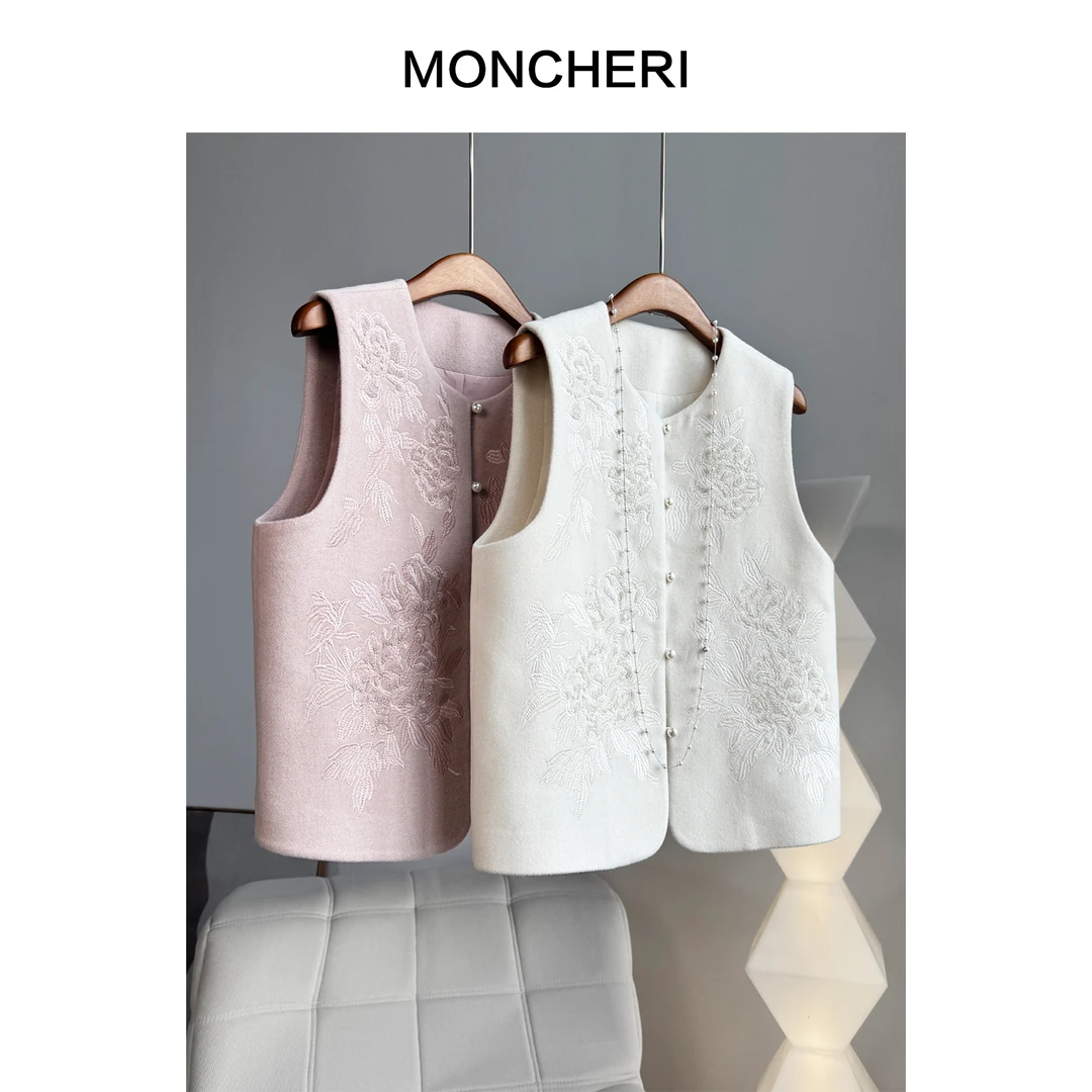 【粉黛初雪】新年开运装系列 重工钉珠刺绣毛呢马夹80710