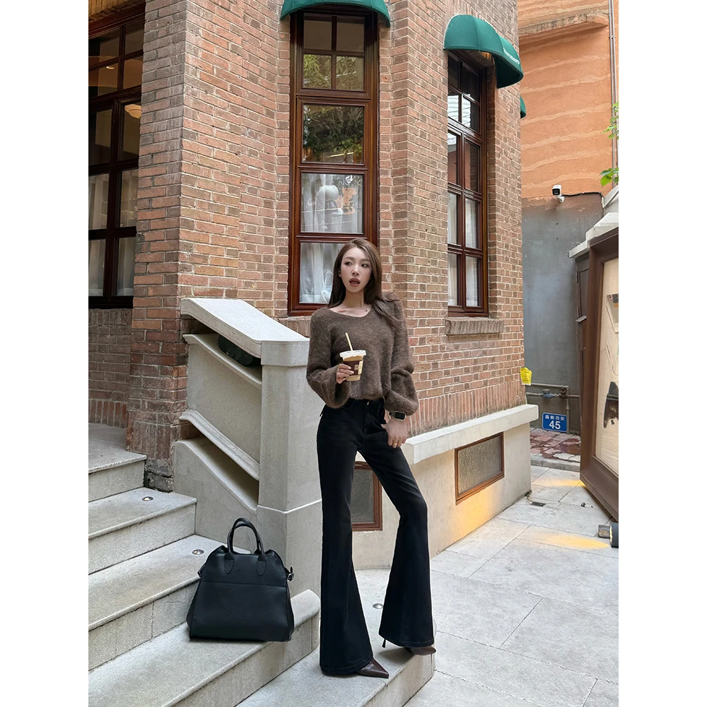 小王家/MeiLi新款韩版高腰百搭喇叭裤女秋季牛仔裤休闲气质微喇