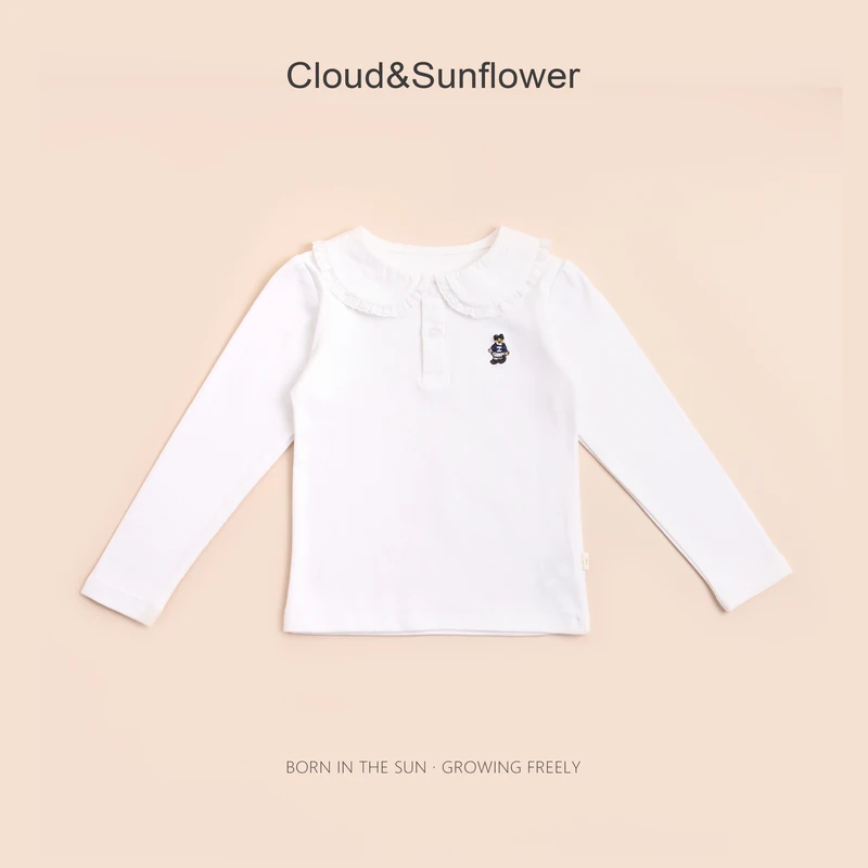 【云朵小葵】女童秋季新款时尚小熊饼干纯色娃娃领百搭上衣111873