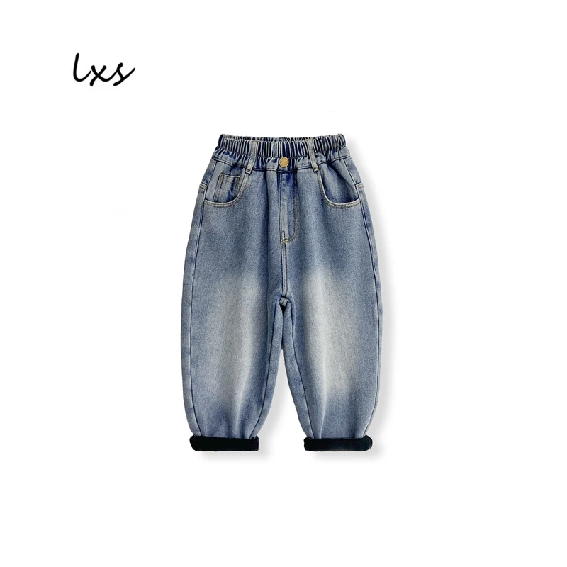 童装冬季加绒牛仔裤2025儿童韩版宽松百搭洋气潮款水洗牛仔A52217
