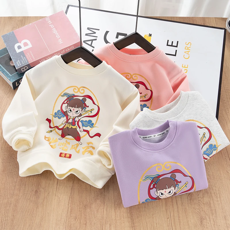 哪吒卡通常规女个性中性套头春秋卫衣男童圆领上衣长袖