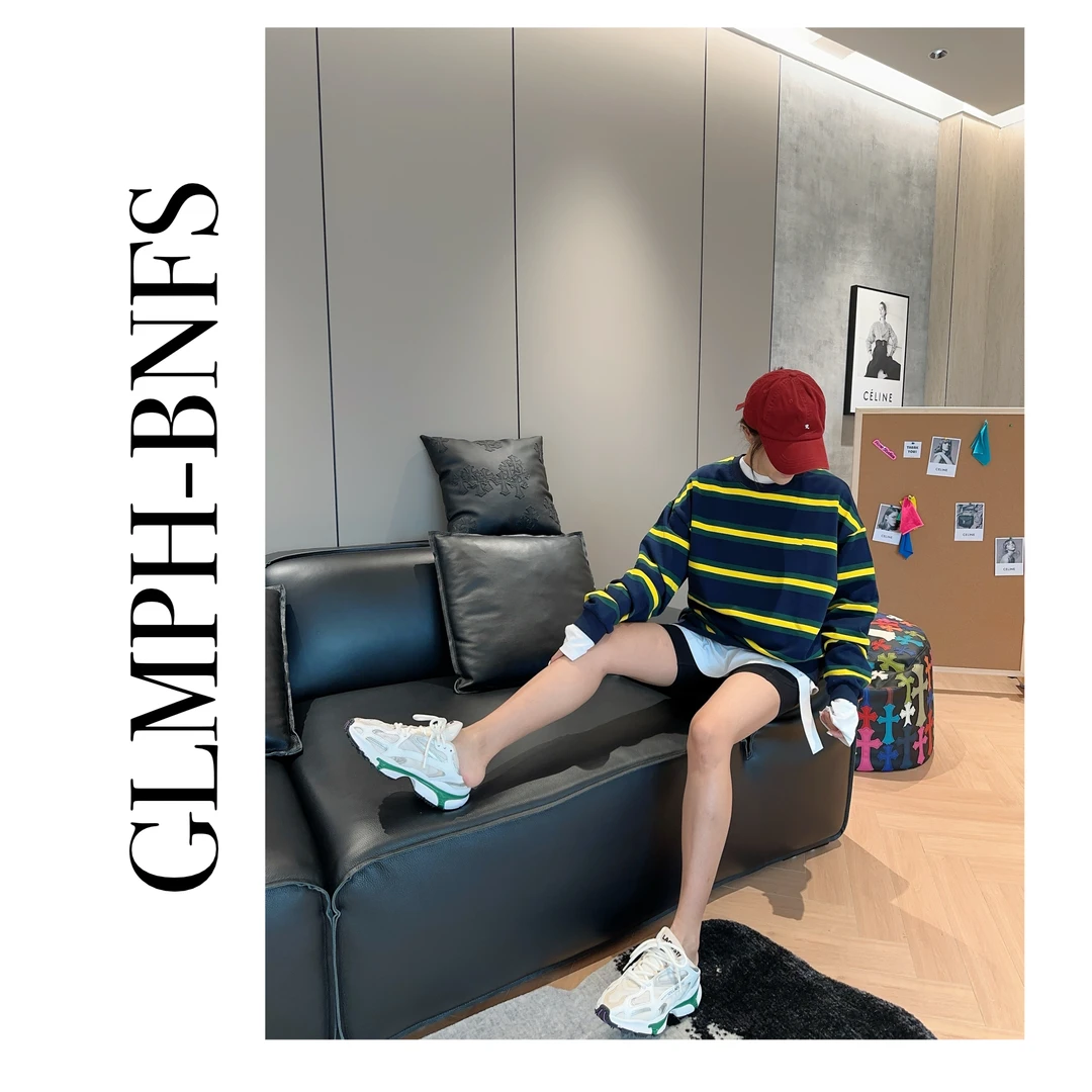 GLMPH-BNFS【小鱼条纹】宽松长袖休闲百搭情侣中性T恤-318