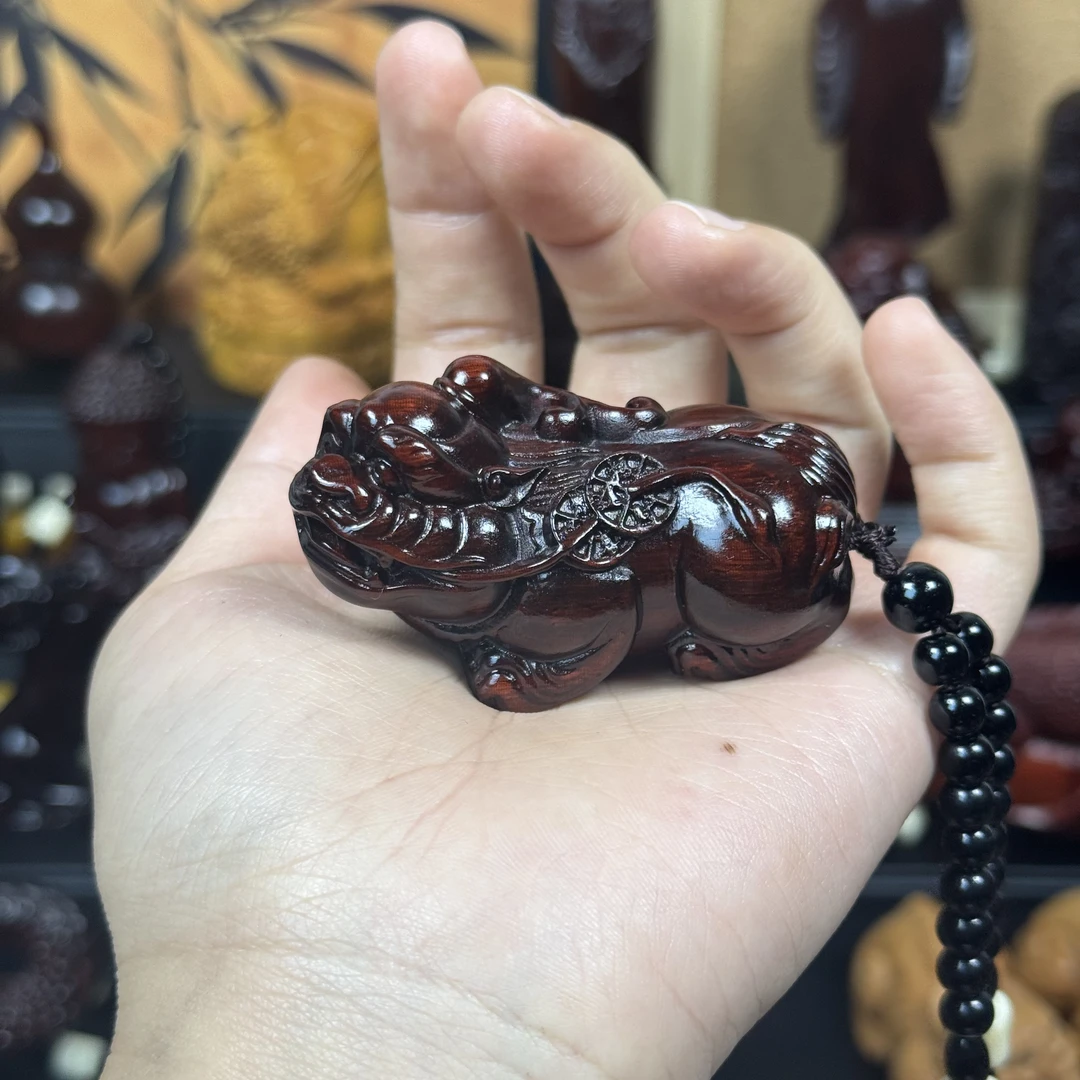 紫檀木独角貔貅手把件手工精雕可盘玩车载摆件文玩