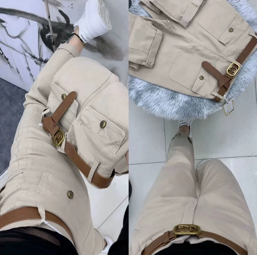 休闲裤女春季新款百搭高腰九分裤挽脚宽松弯刀裤小个子工装裤