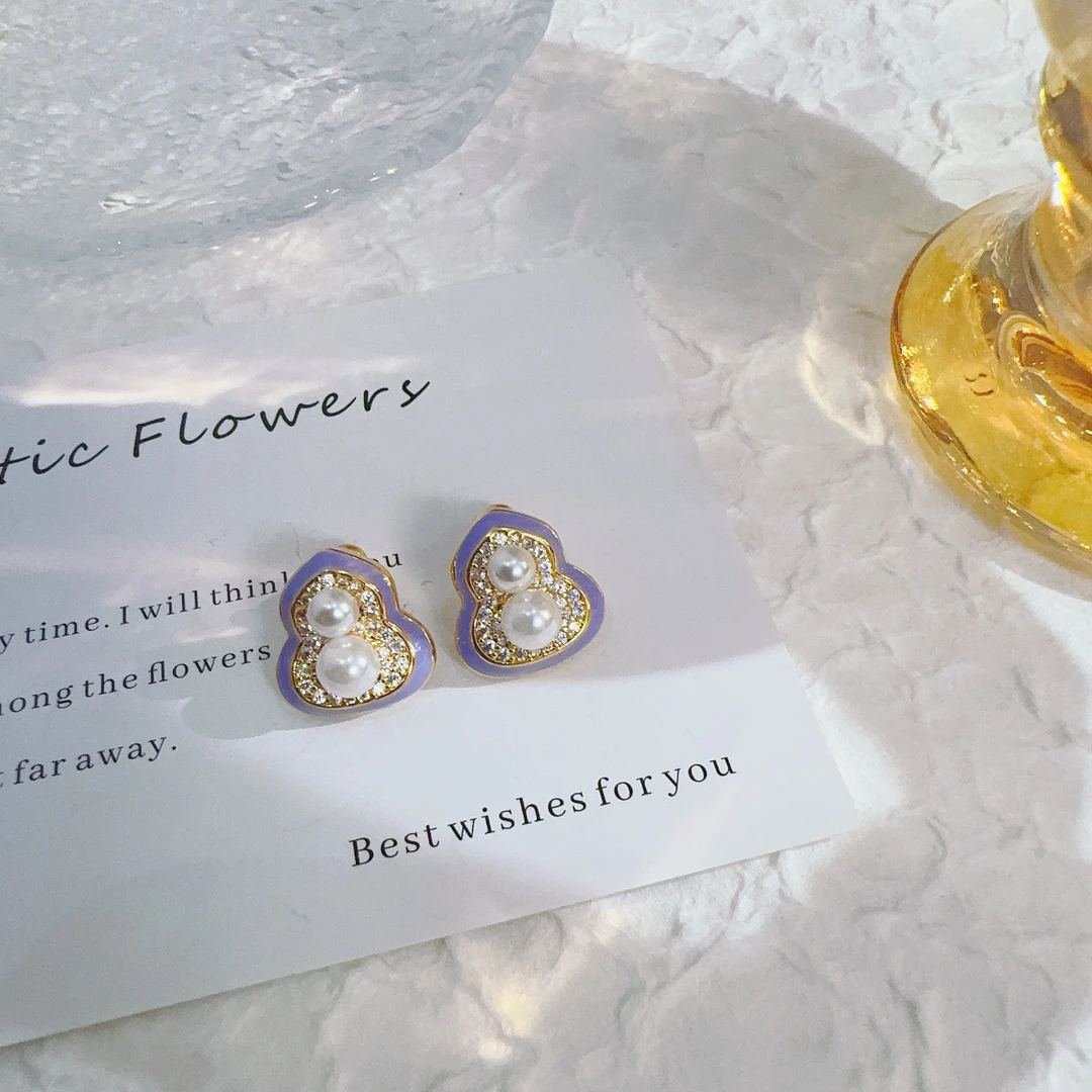 铜合金仿珍珠耳饰 1021 紫色小葫芦