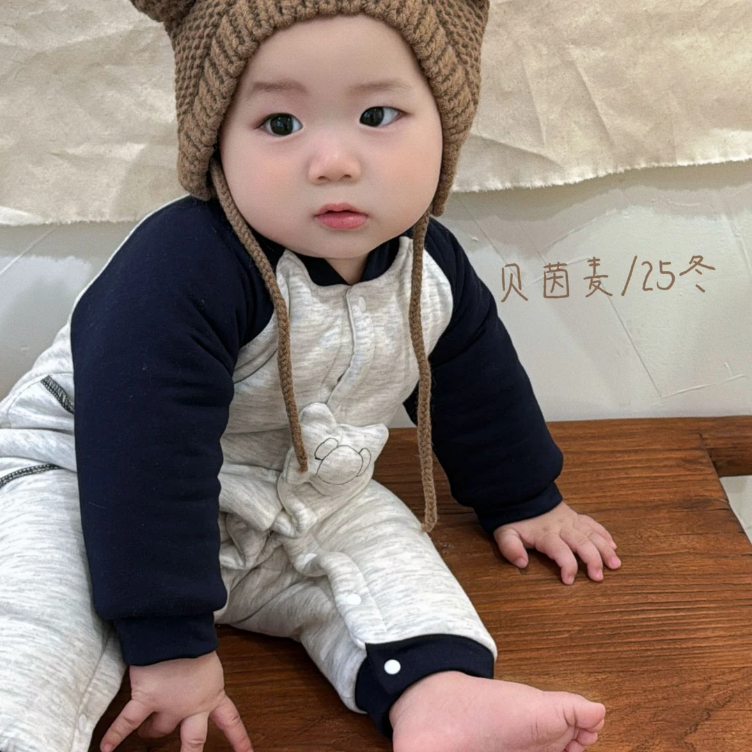 B.Y.WHEAT/贝茵麦200g男宝卡通连体哈衣婴儿开档爬服帅气夹棉加厚