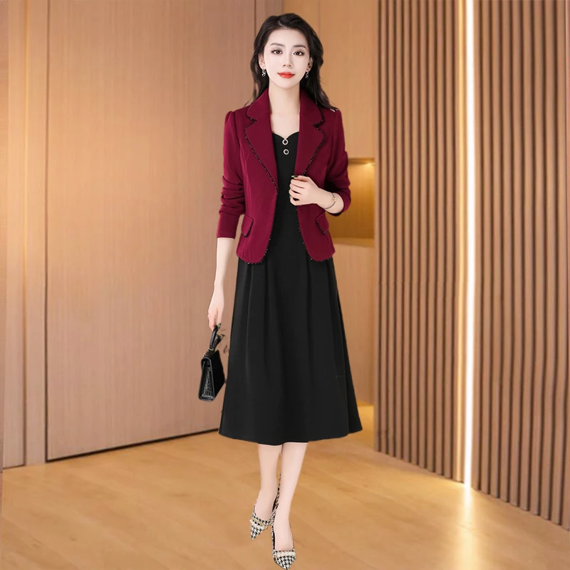 喜婆婆婚宴西装春秋套装连衣裙女2025新款妈妈洋气平时可穿礼服