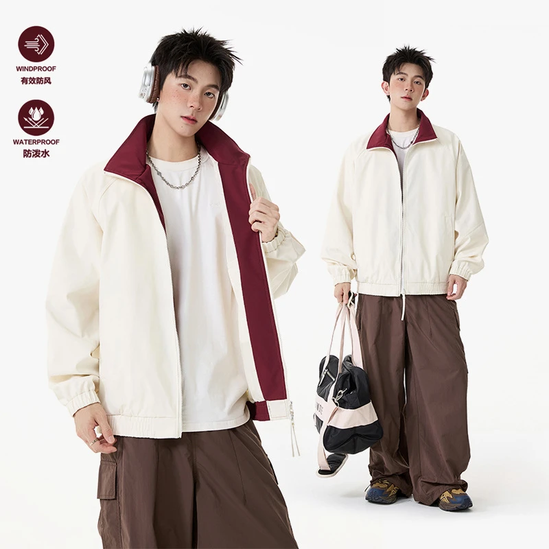 秋季潮牌基础款立领运动情侣夹克男百搭拼接撞色宽松休闲短款外套