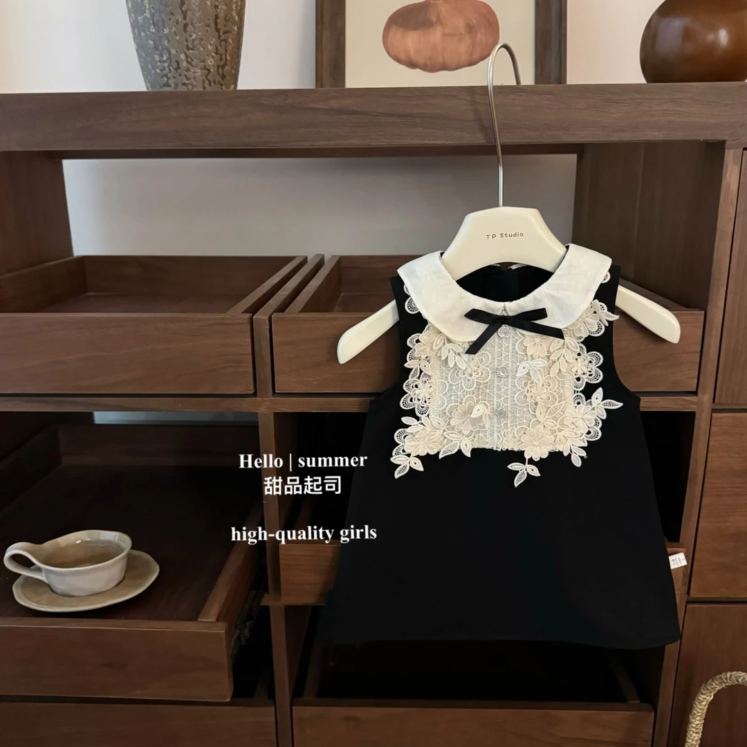 【甜品起司】赫本小黑裙！法式女宝宝高定千金礼服娃娃领生日背心裙