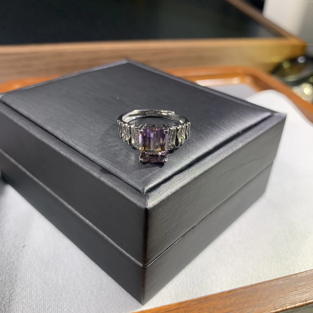 世纪珠宝S925银天然紫黄晶戒指 时尚精致百搭设计款