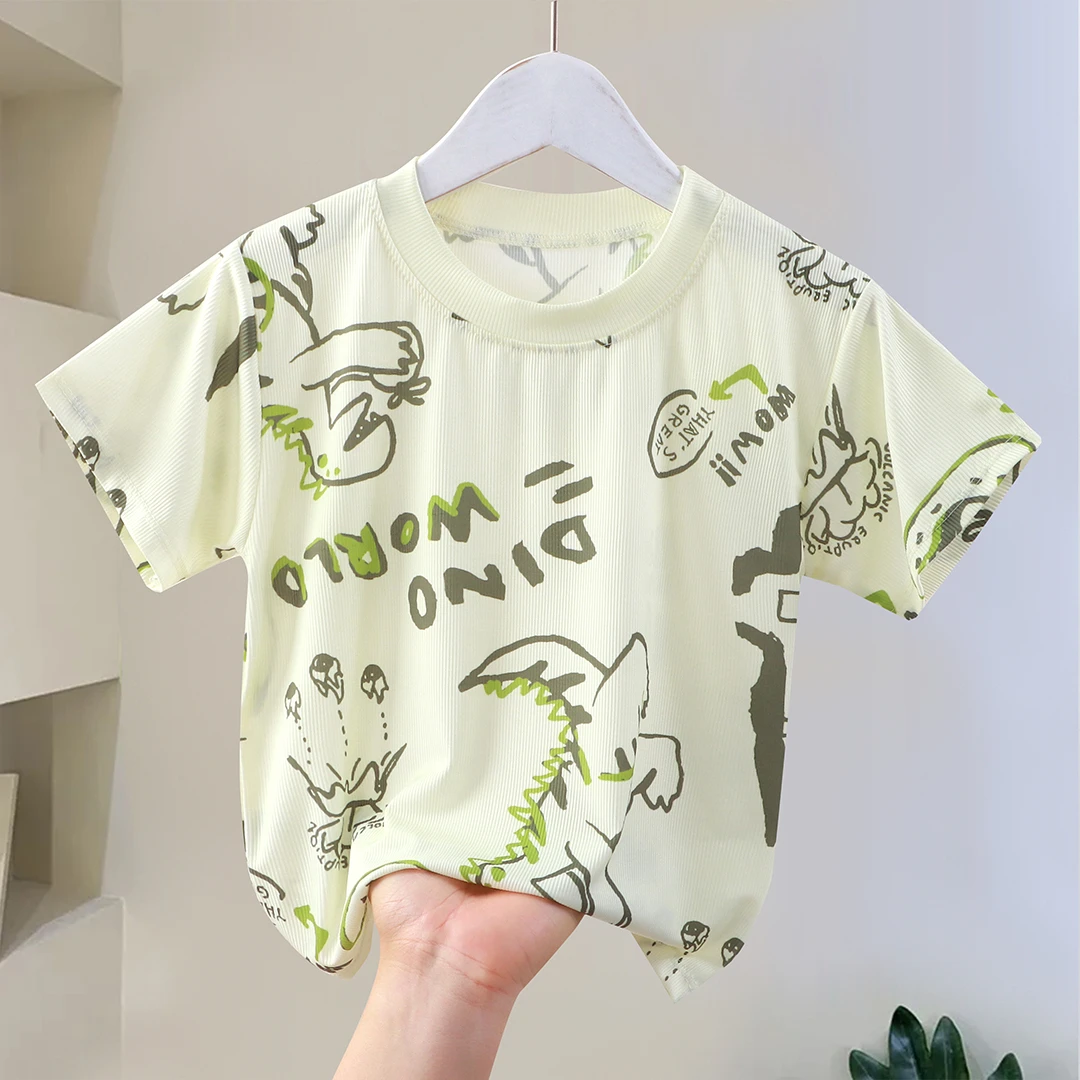 儿童短袖T恤夏季冰丝薄款上衣男童半袖女童夏装中大童卡通体恤潮