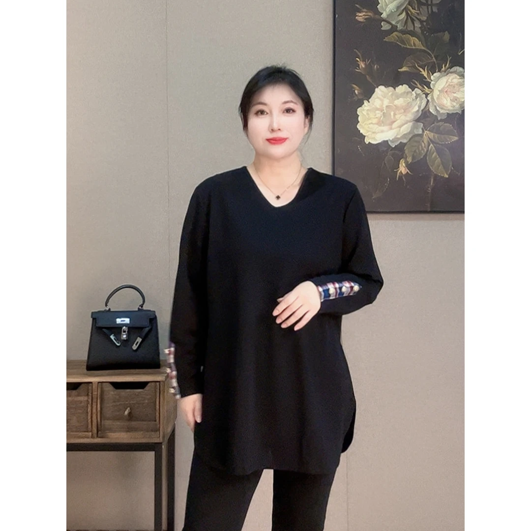 【胡小肥】12秋季V领大码打底衫3029显瘦时尚气质百搭新款微胖卫衣