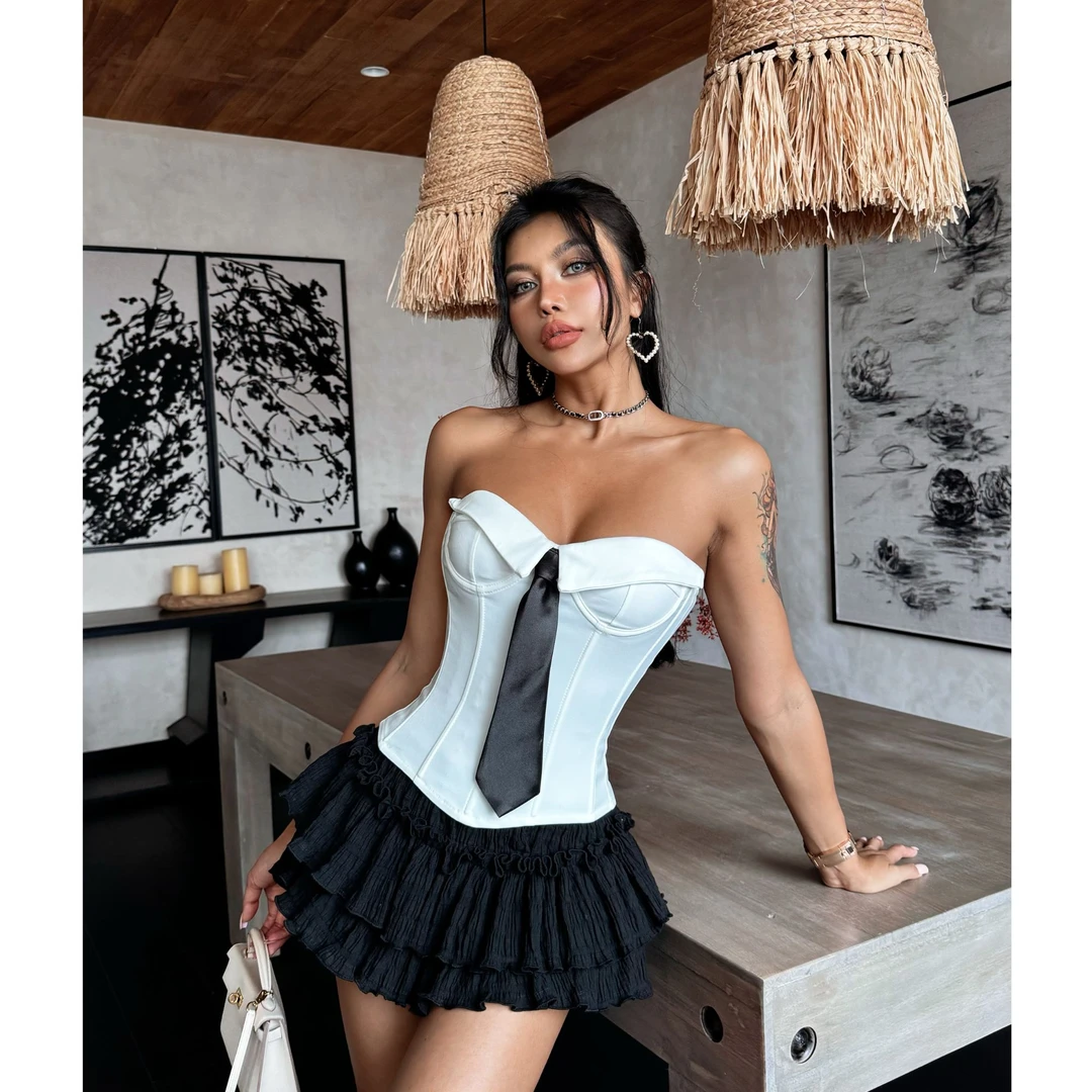 【蜜蜜家】ins街拍欧美风辣妹裹胸带领带纯欲胸衣 WD/70273