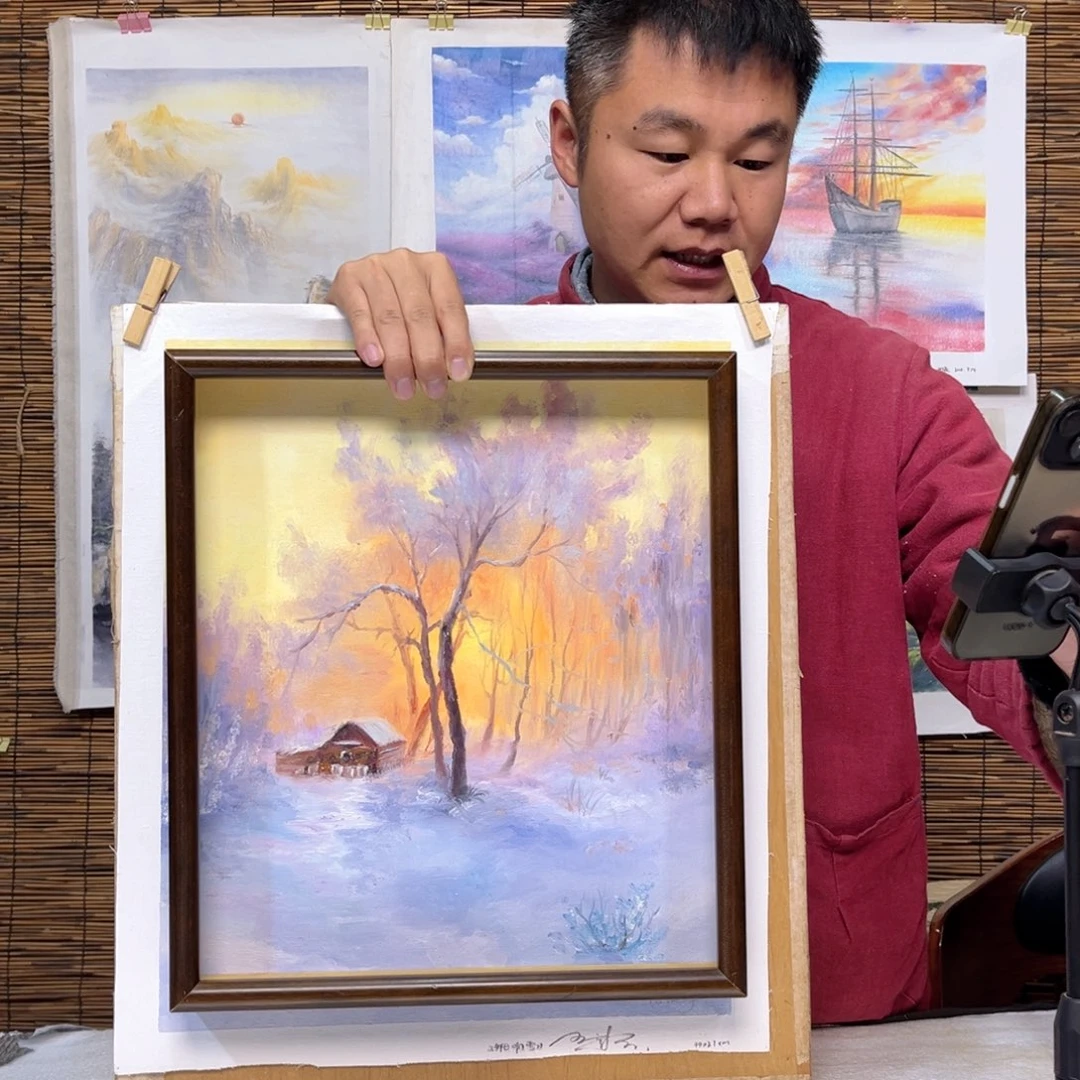 油画行路人小院绘画作品竞拍