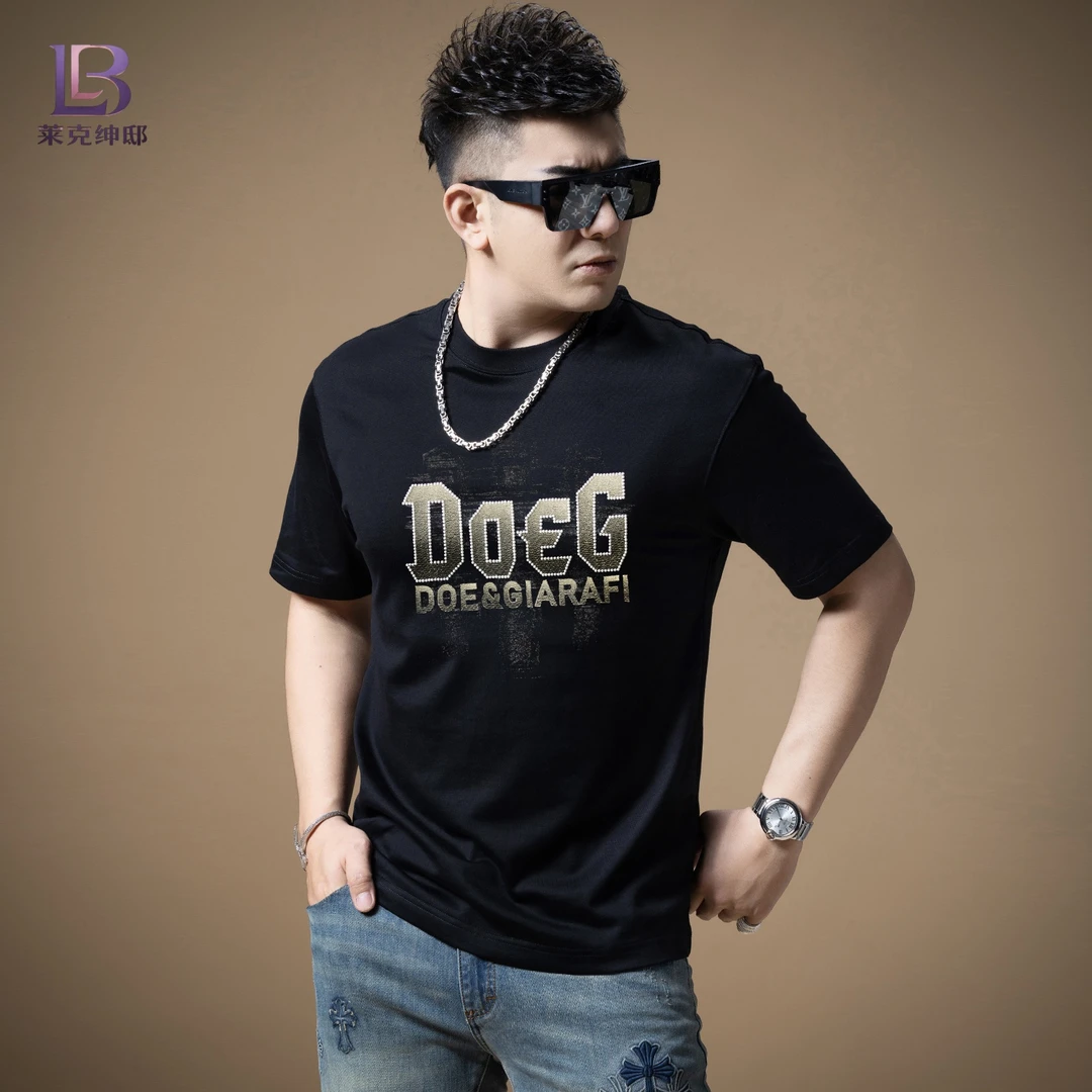 夏季潮流新款时尚修身纯棉重磅钉珠美式高街高端男士圆领短袖t恤