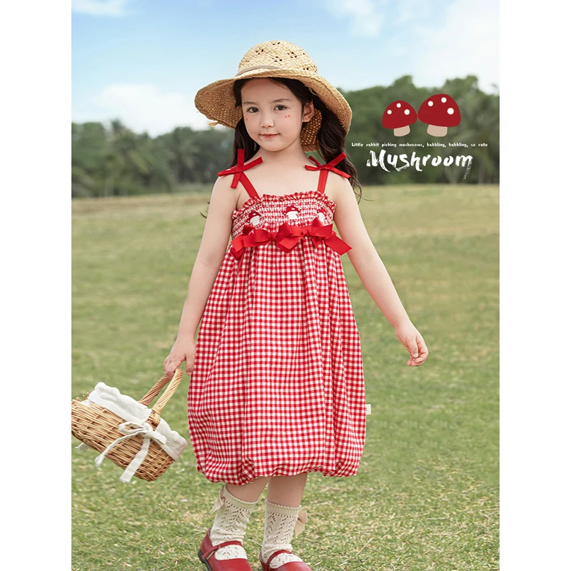 YOEHYAUL/幼悠幼悠【森系田园】夏贰波女童洋气格子韩系连衣裙X4782