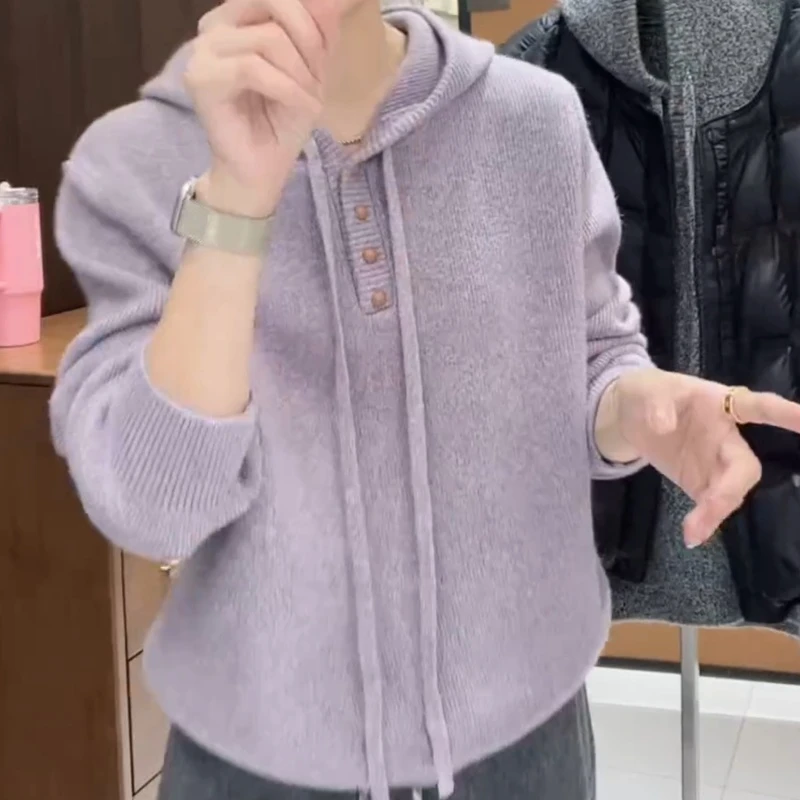 新款休闲百搭连帽套头上衣针织衫LK2507310