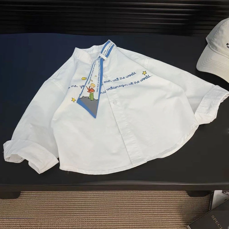 儿童纯棉衬衫2025新款男童韩版潮流百搭帅气洋气女宝白色长袖衬衣