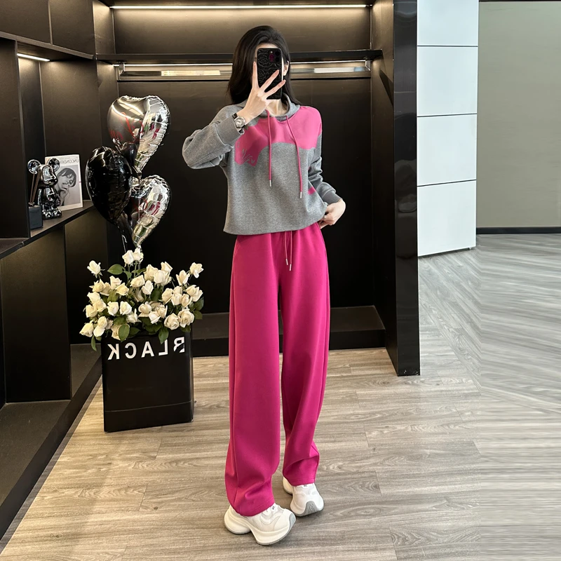 减龄洋气休闲运动服套装女秋冬新连帽卫衣阔腿裤两件套时尚潮显瘦