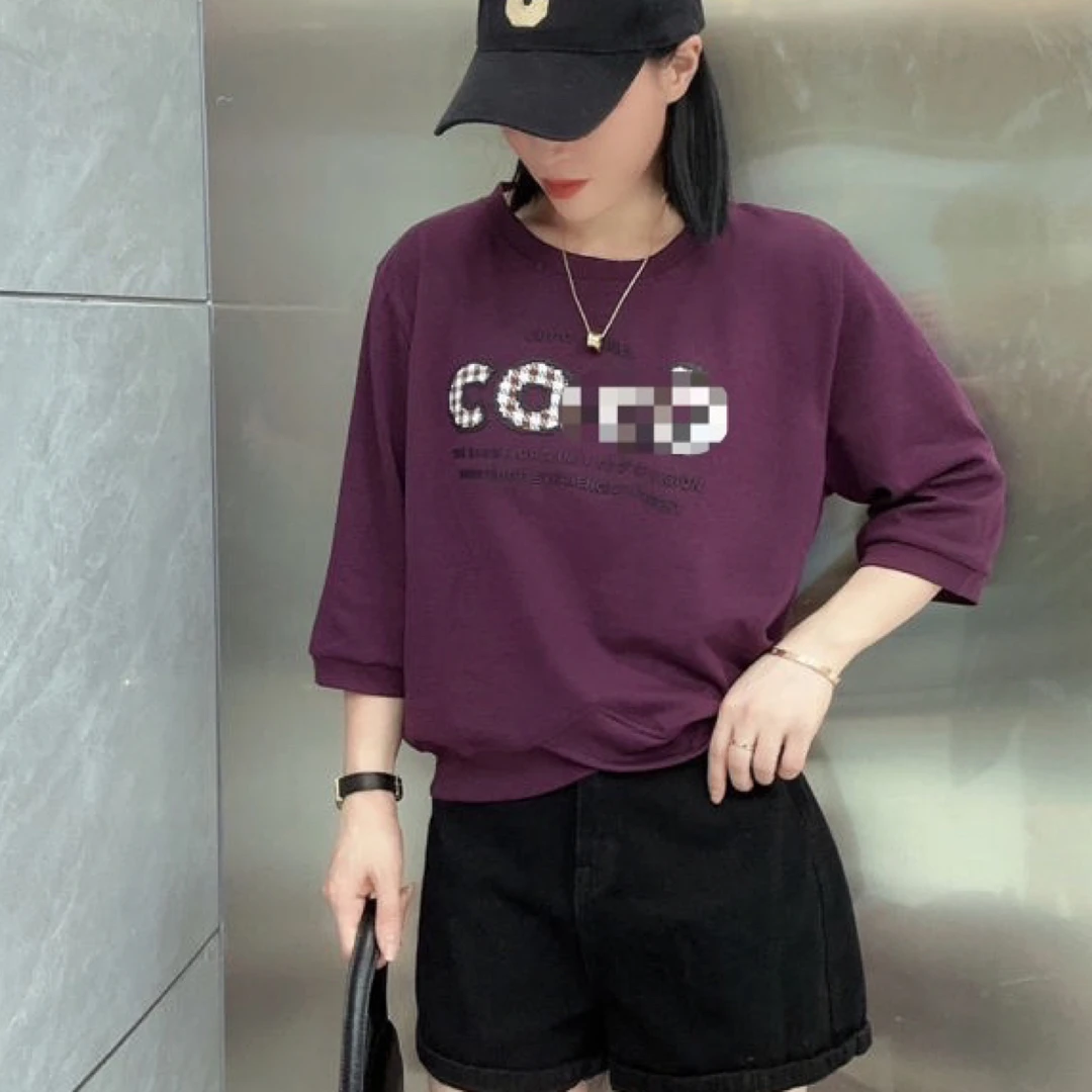 宜美多家 子雯字母印花不规则中袖上衣809