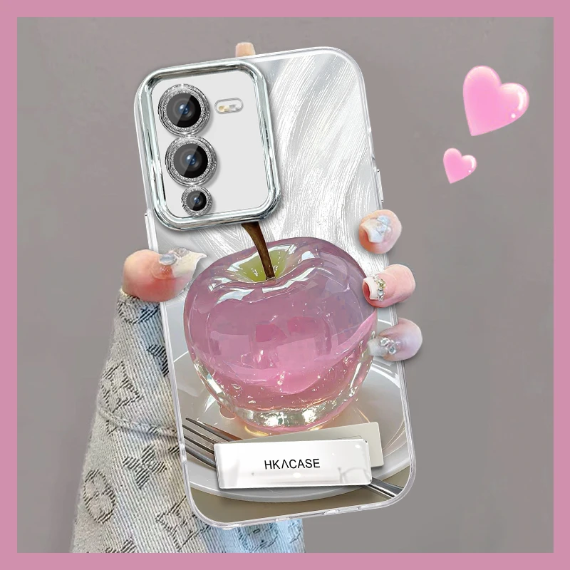 适用于vivos15精孔羽纱晶莹粉苹果网红个性创意支架全包手机壳女