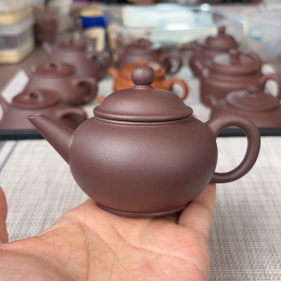 茶壶紫砂半手工老紫泥水平壶150cc