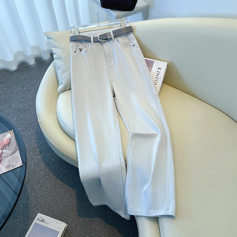 浅灰窄版阔腿牛仔裤女夏季薄2025新款高腰显瘦垂感休闲天丝直筒裤