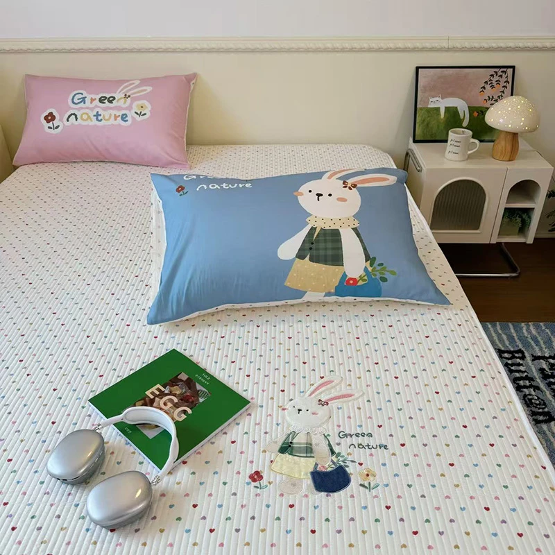 四季通用全棉夹棉刺绣床笠单件纯棉席梦思床垫保护罩纯色防滑床罩