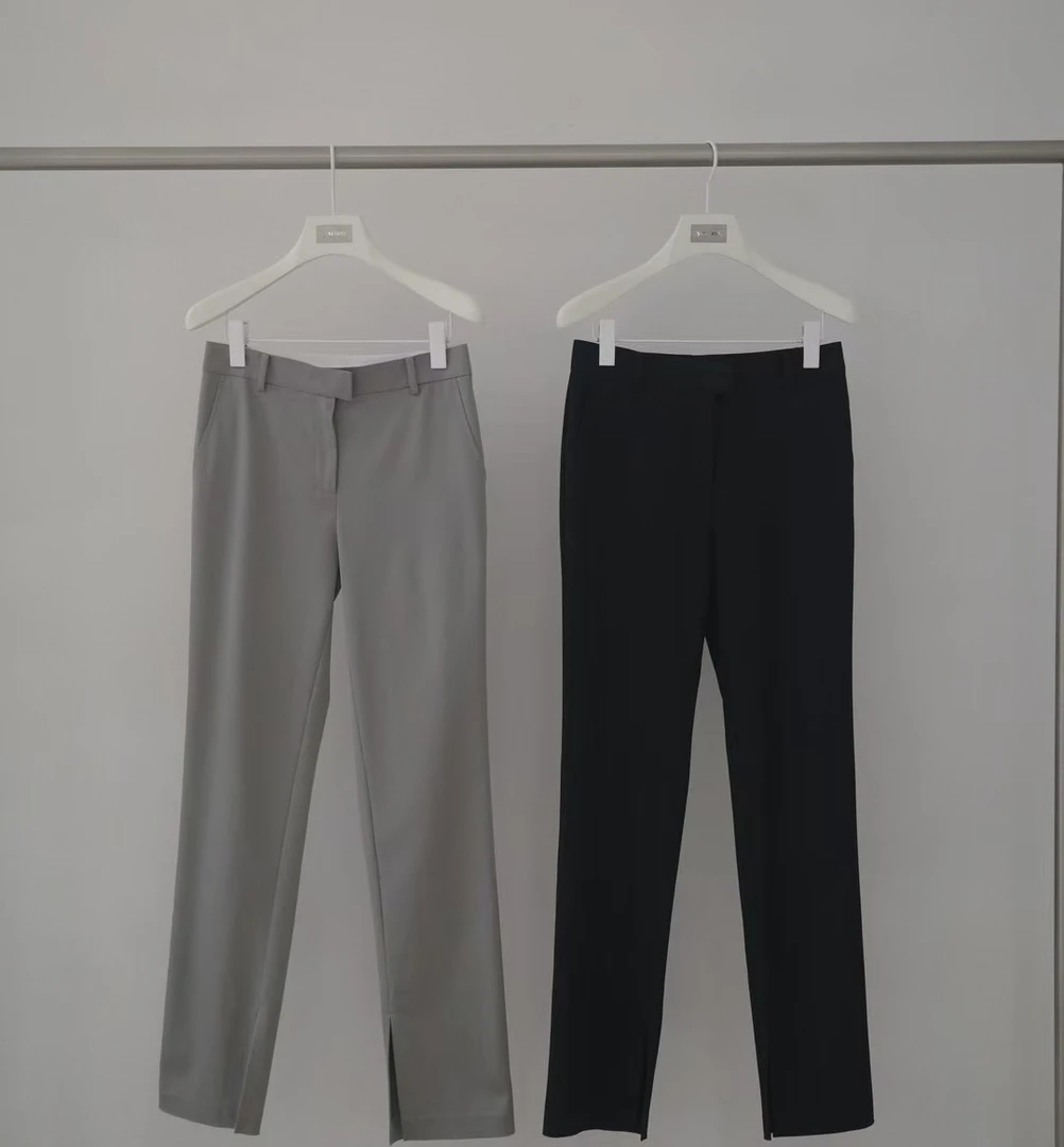 简约醋酸开衩裤 小脚裤 显瘦