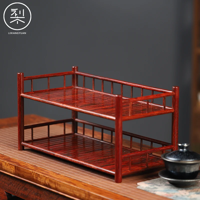 梨香院印度小叶紫檀茶边架茶水架檀香紫檀摆件底座双层置物架红木