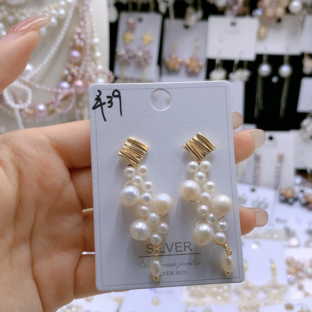 银S925镶嵌耳饰淡水珍珠A*G