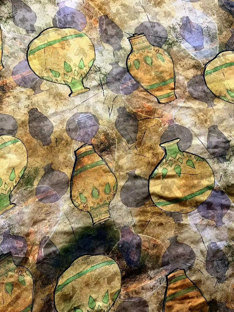 [瓶绘云绸]高档新中式香云纱花萝提花裙装旗袍面料（开裁不退换）