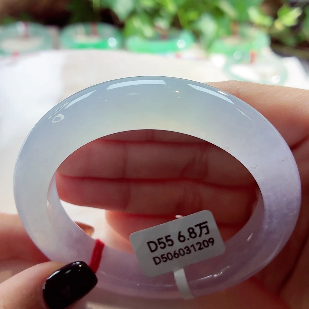 翡翠未镶嵌手镯冰透起光桃花粉渐变68-48