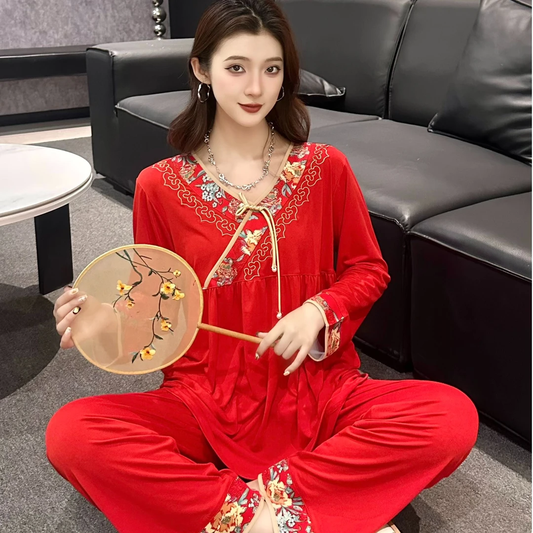 【李北北】秋冬高弹本命年红色中国风女生宽松大码家居服套装#1176