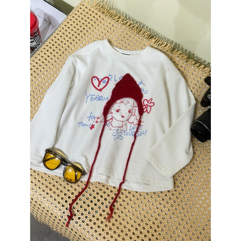 儿童T恤秋冬新款小红帽亲子长袖女童打底衫白色上衣2025C102