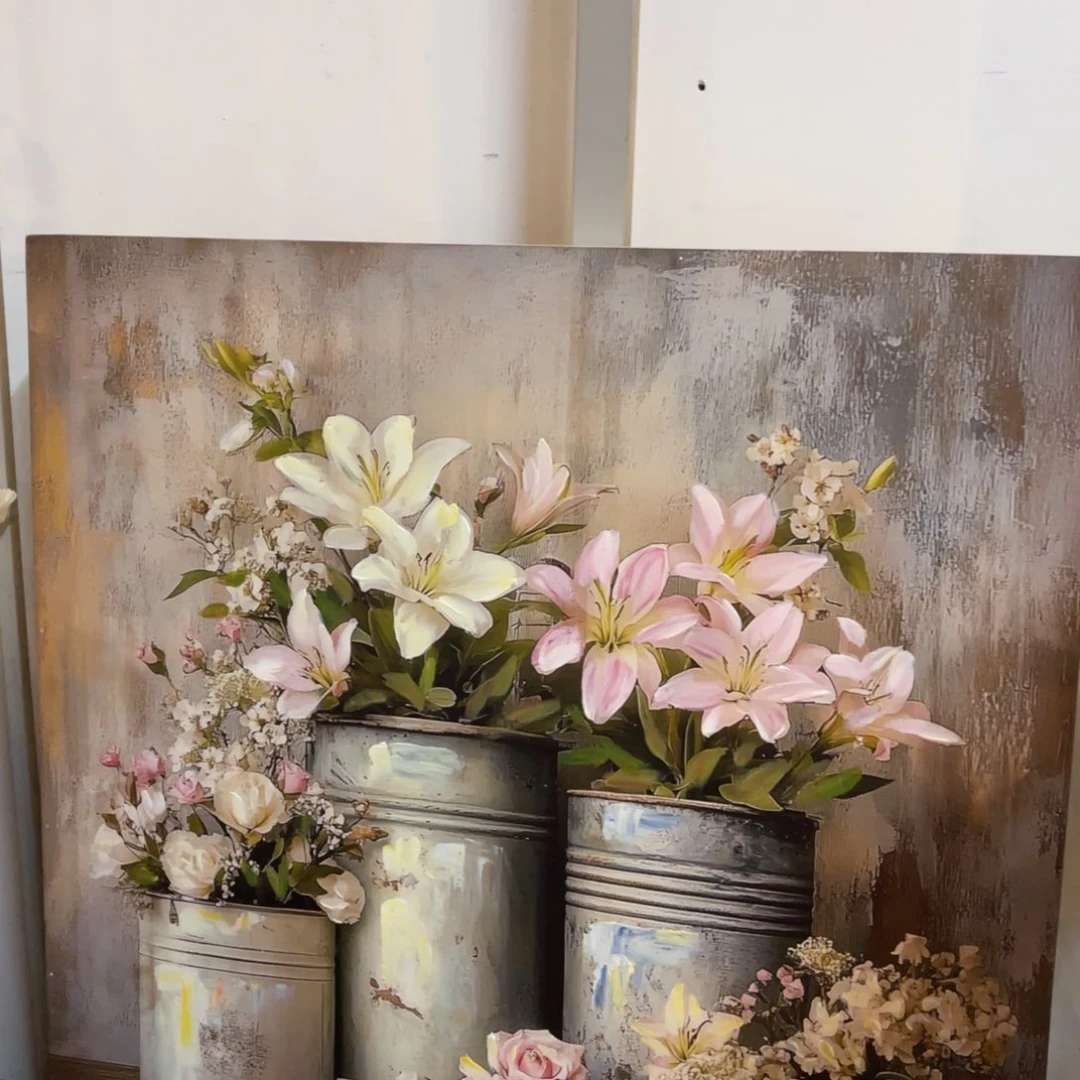 60/60实木框花朵画