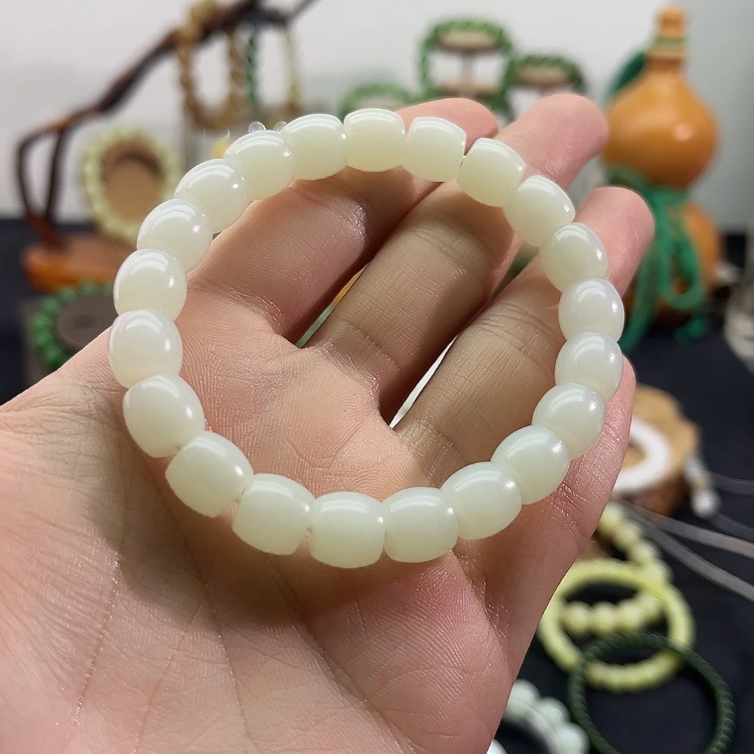 和田玉未镶嵌颈饰新疆-白玉-老型直切手串-10mm