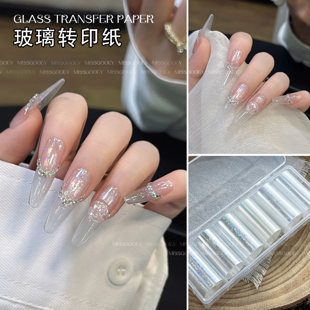 网红爆款玻璃转印纸6格2025年新款多彩透明偏光转印装饰品DIY美甲