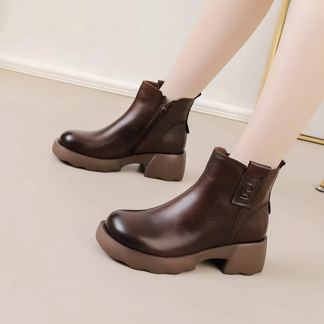 七喜鸟冬季加绒方跟短靴8621-32