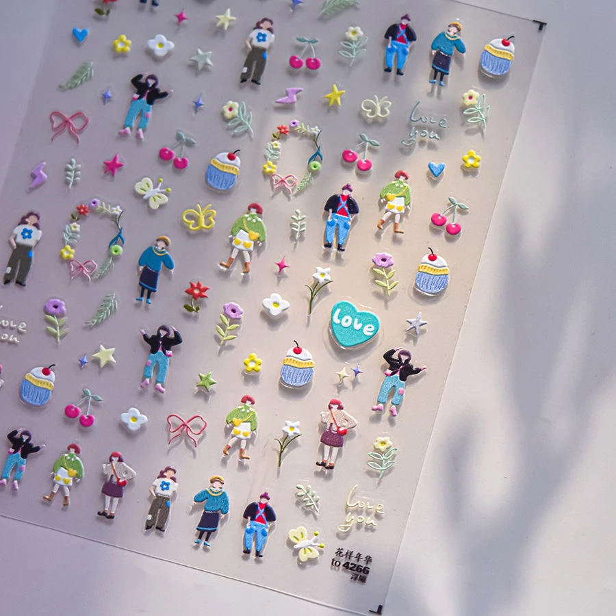 新款花样年华美甲贴纸小清新蝴蝶结小野花ins高级多巴胺指甲贴纸