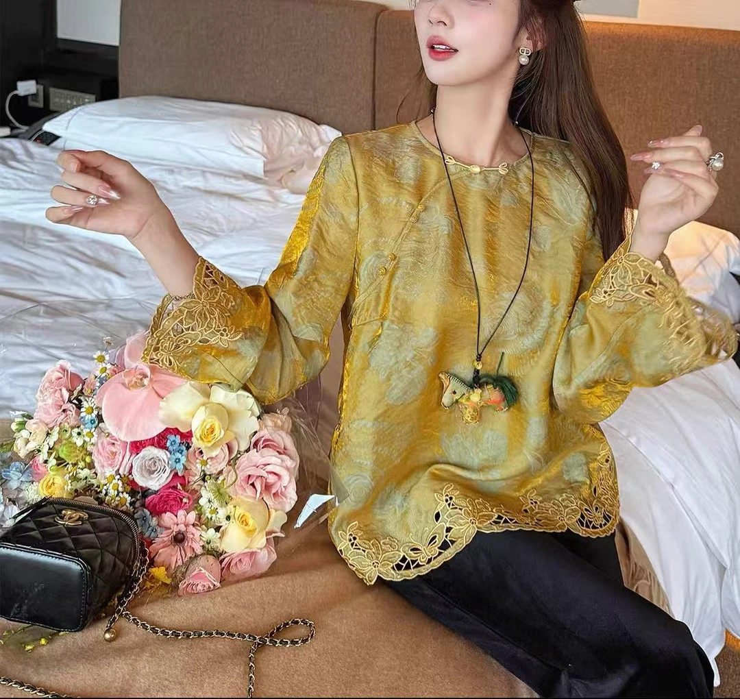 【玲姐】烟雨江南·新中式气质温柔国风提花刺绣衬衫255273