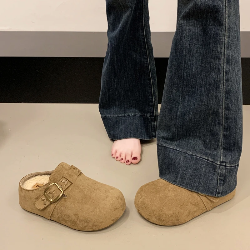 女款半拖秋冬勃肯鞋厚底2025新款复古慵懒感棉拖鞋包头外穿内增高