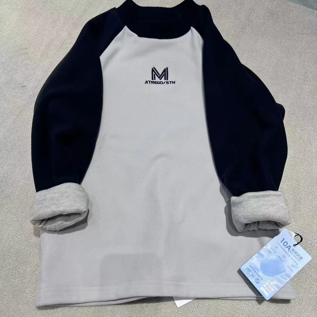 【HK潮牌童装】男女童秋冬季新款儿童百搭圆领加绒打底1012