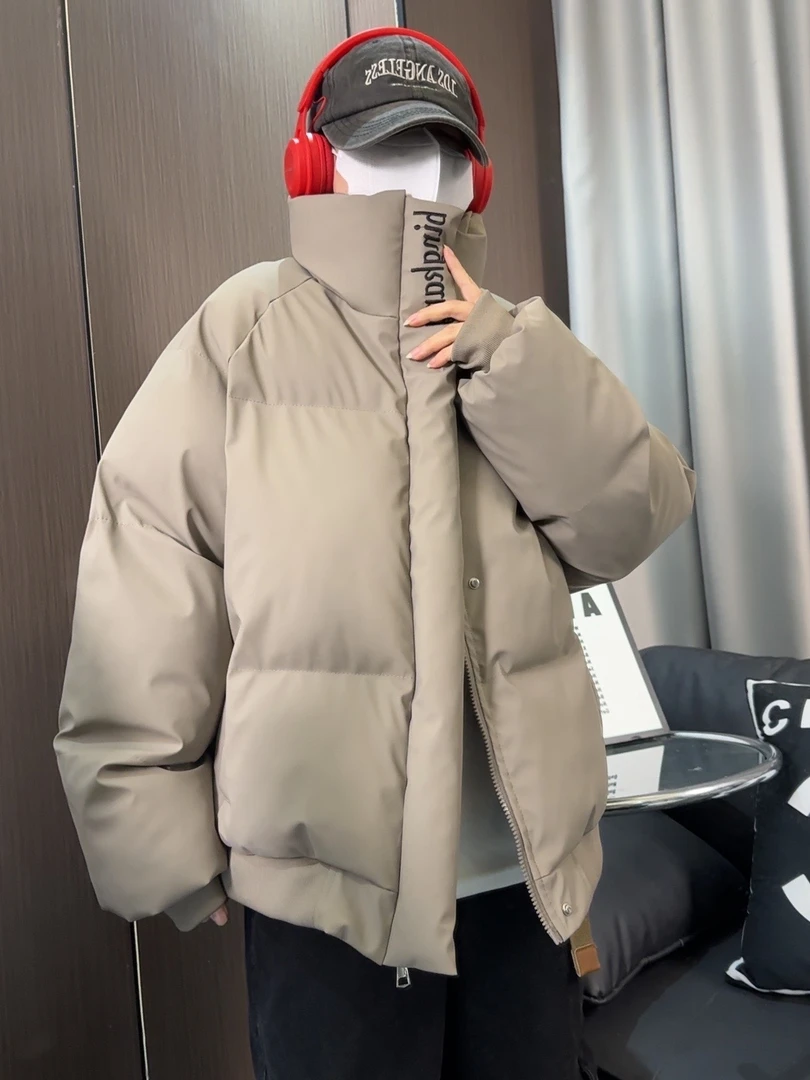 冬季新款防水软PU皮棉服男女同款潮牌字母刺绣加厚立领棉衣外套